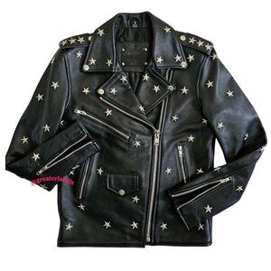 Understated x Free People Star Studded Leather Biker Jacket Size S